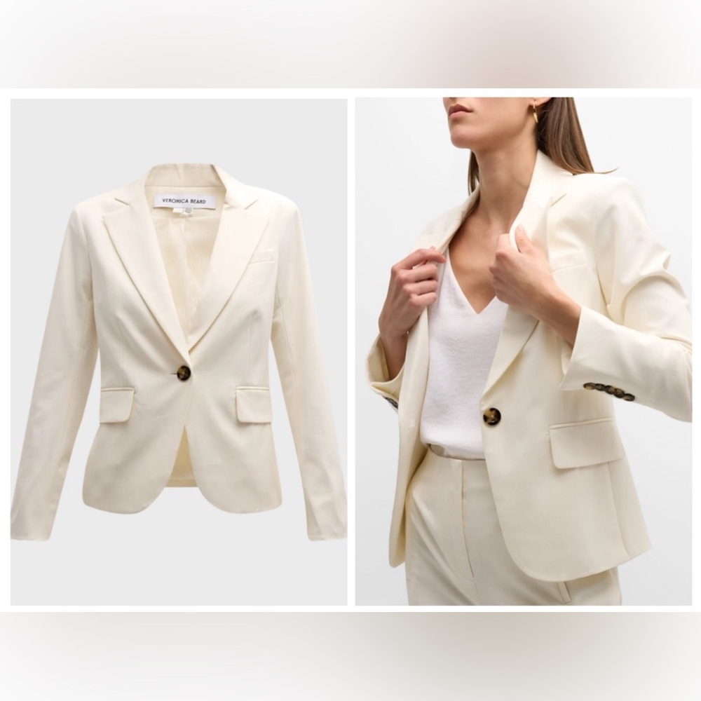 Veronica Beard Cream Blazer with Structured Shoulders